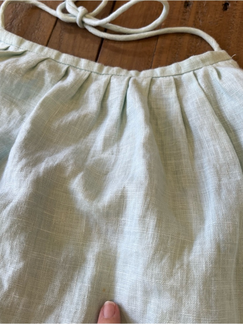 Pepin Anthropologie Linen Halter Dress MIDI Size 0 Aqua Beaded Pocket New Damage - Picture 8 of 14